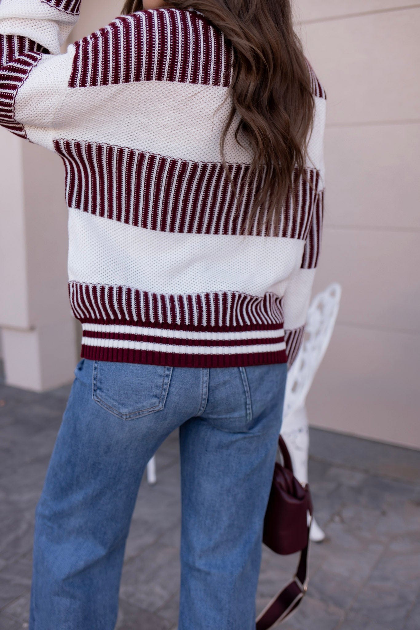 Tiffany Wine Striped Knit Sweater