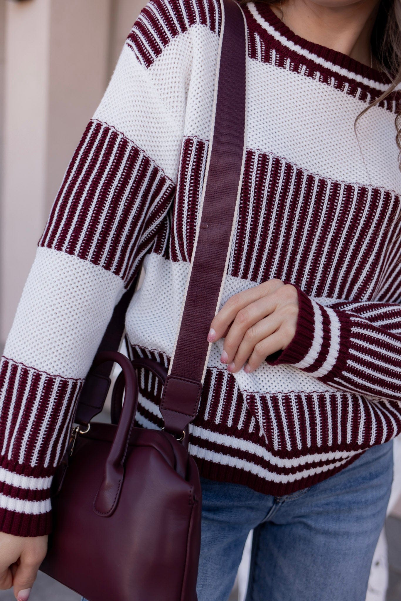 Tiffany Wine Striped Knit Sweater