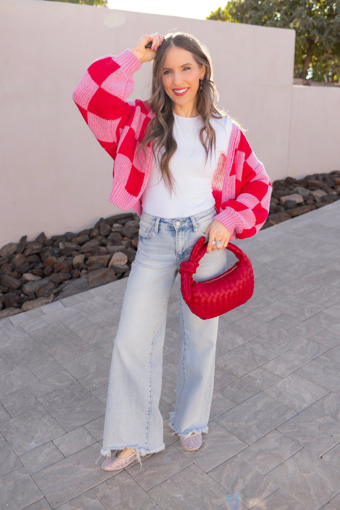 Cupid's Valentine Red & Pink Checker Cardigan