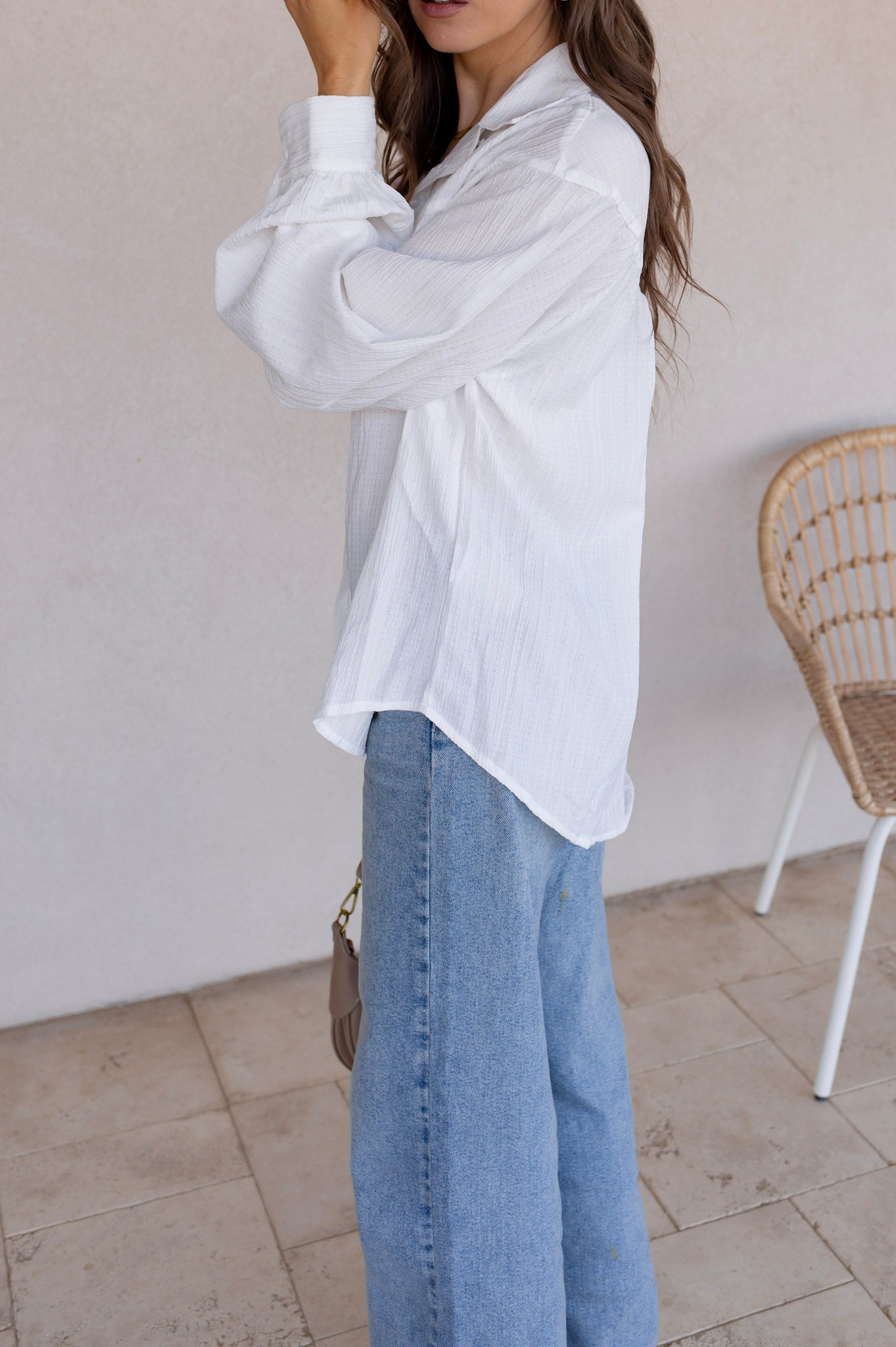 Let Loose Textured Lantern Sleeve Button Down
