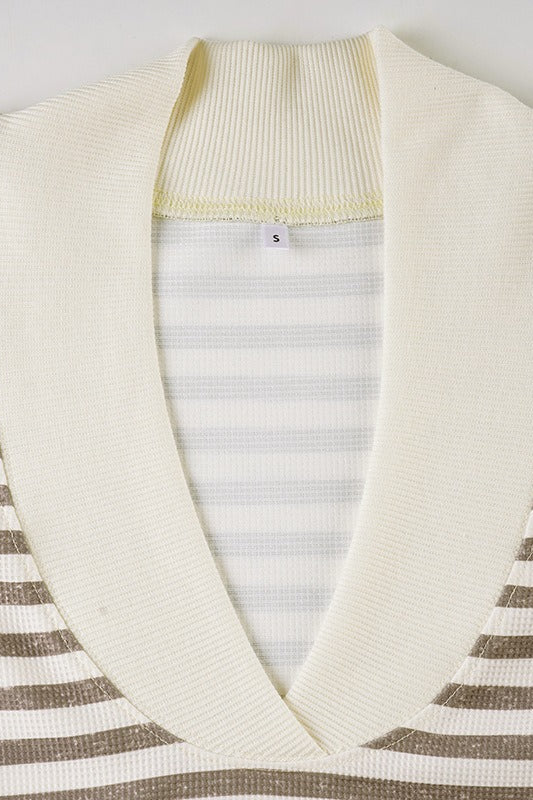 Waffle Striped Patchwork Color Block Long Sleeve Tee